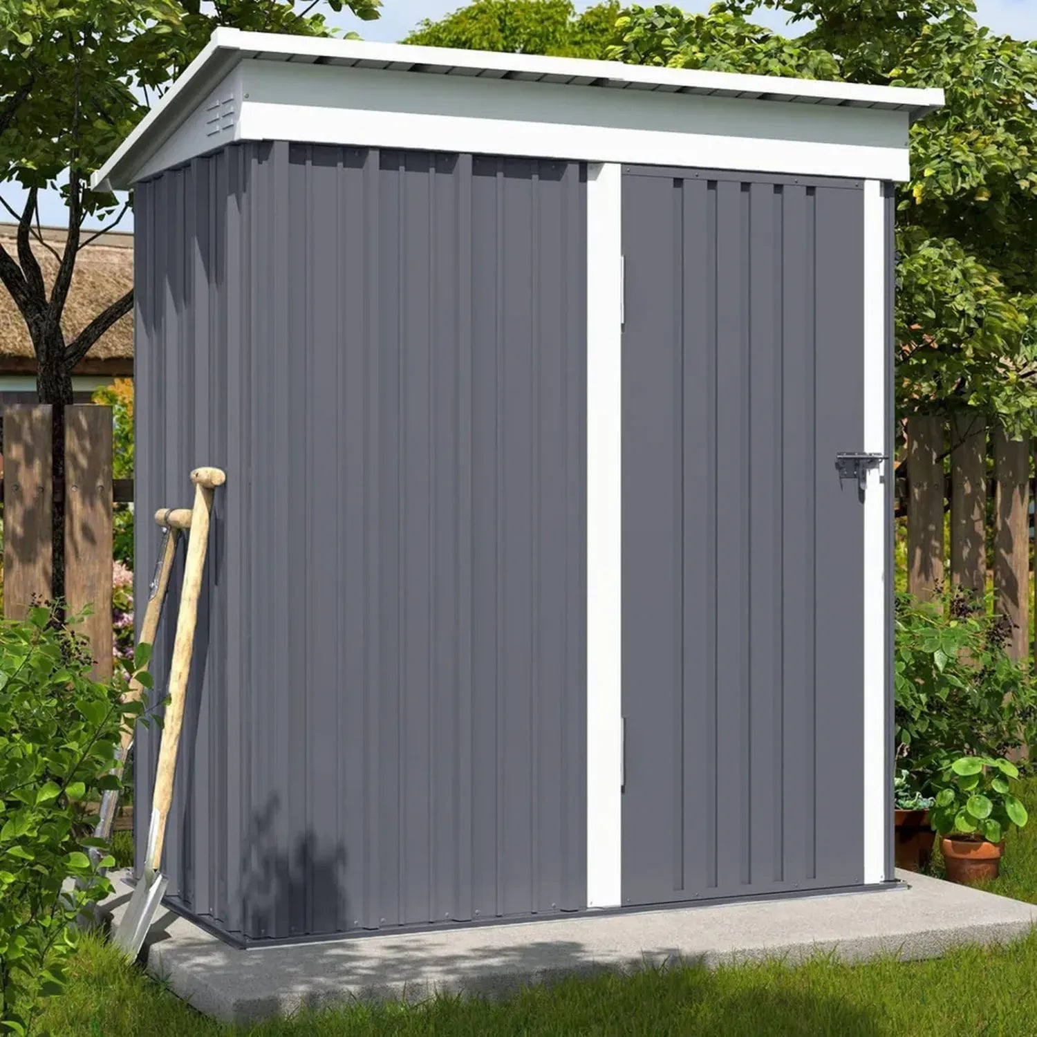 Metall Gerätehaus mit Satteldach, 1,5 m² - 162 x 92 x 180 cm, abschließbarer Schuppen für Garten, Fahrräder, verzinkter Stahl, hellgrau