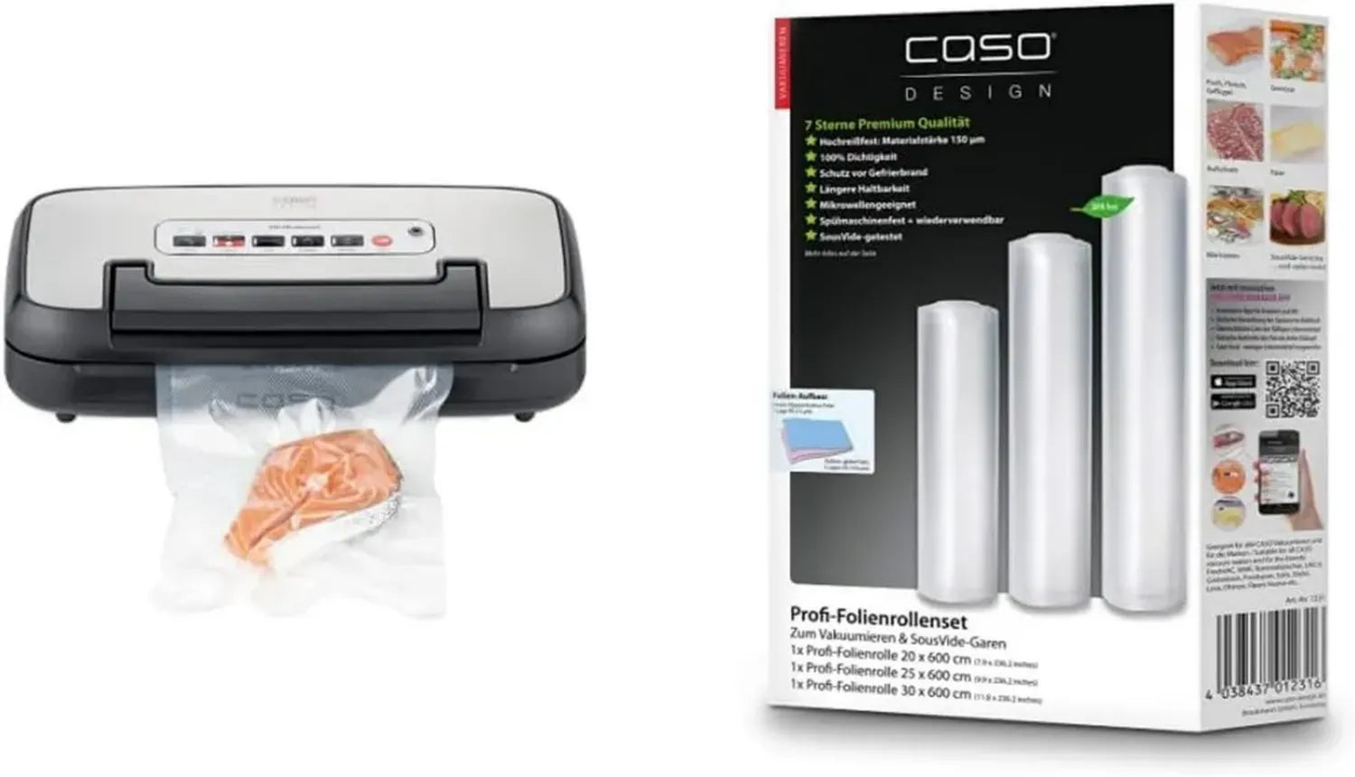 CASO VRH 590 Advanced Vakuumierer – Professionelle Vakuumversiegelung mit 125 Vorgängen, 2,5 mm Schweißnaht, inkl. 3 Folienrollen