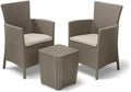 Allibert Iowa Balkonmöbel Set, 3-teilig, Cappuccino/Sand, mit Sitzkissen, wetterfestes Rattan-Design